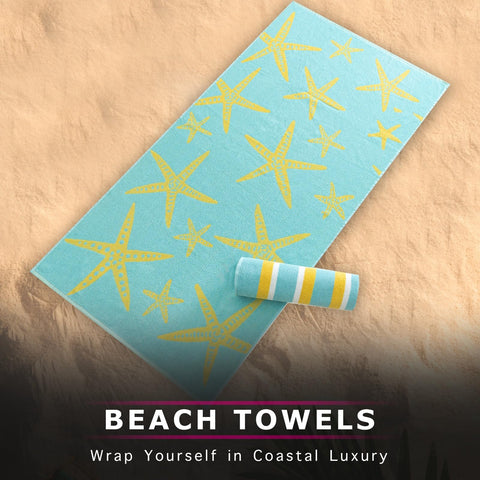 CASA COPENHAGEN Miami bath towels, set of 2, made of cotton, quick-drying and durable, 88 x 177 cm - Starfish Teal + Yellow striped