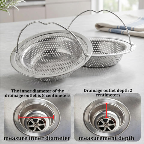 2 Pack Kitchen Sink Strainer, Sink Plug Strainer with Handle, sink Food Catcher, Shower Hair Catcher, Anti-Clogging, Outer Diameter 11cm