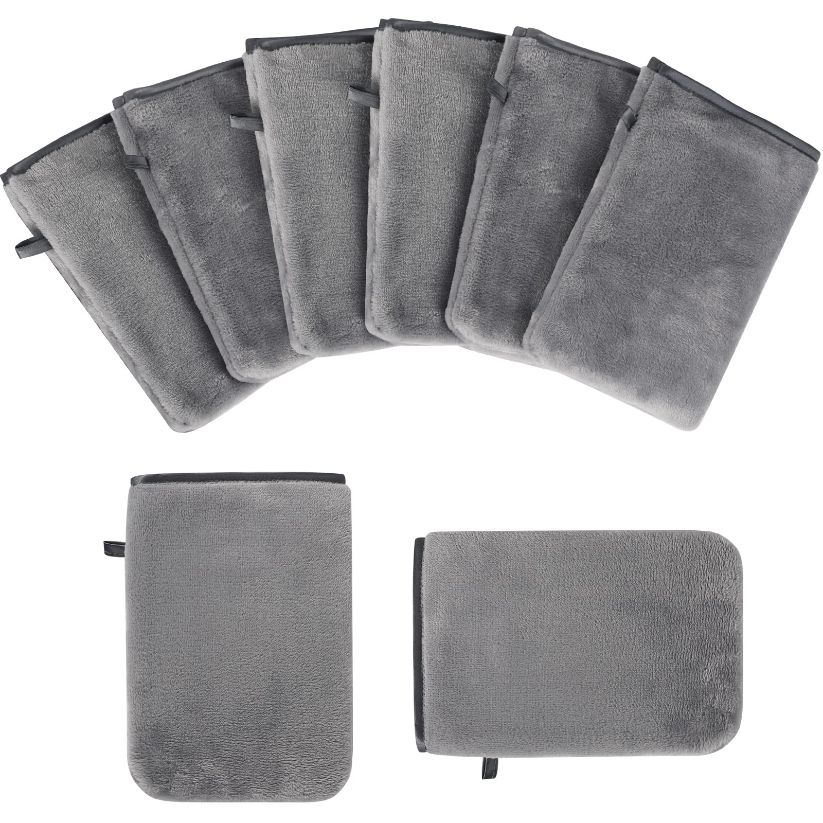 PHOGARY Pack of 8 Microfibre Body Wash Mitts Set, Flannels Soft Face Mitts, Bath SPA Cloth, Reusable Makeup Remover Mitt Gloves, 15x21 cm, Grey
