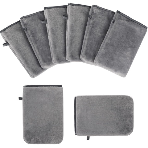 PHOGARY Pack of 8 Microfibre Body Wash Mitts Set, Flannels Soft Face Mitts, Bath SPA Cloth, Reusable Makeup Remover Mitt Gloves, 15x21 cm, Grey