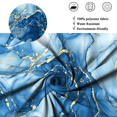 ASDCXZ Blue Marble Shower Curtain 180x180 cm, Modern Abstract Art Blue Gold Marble Optics Texture Waterproof Bath Curtain Polyester Textile Washable
