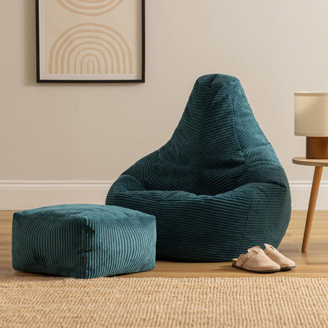 icon Dalton Cord Bean Bag & Footstool with Filling Included, Teal