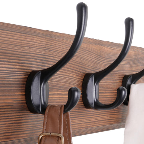 SKOLOO Farmhouse Style Wall Mounted Coat Rack, Pack of 2, Pine Solid Wood Coat Hook Hanger - 10 Hooks for Hanging Clothes Robes Towels Coats