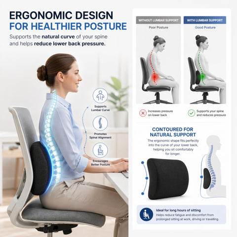 Lumbar Support Pillow for Office Chair & Car | Memory Foam Backrest