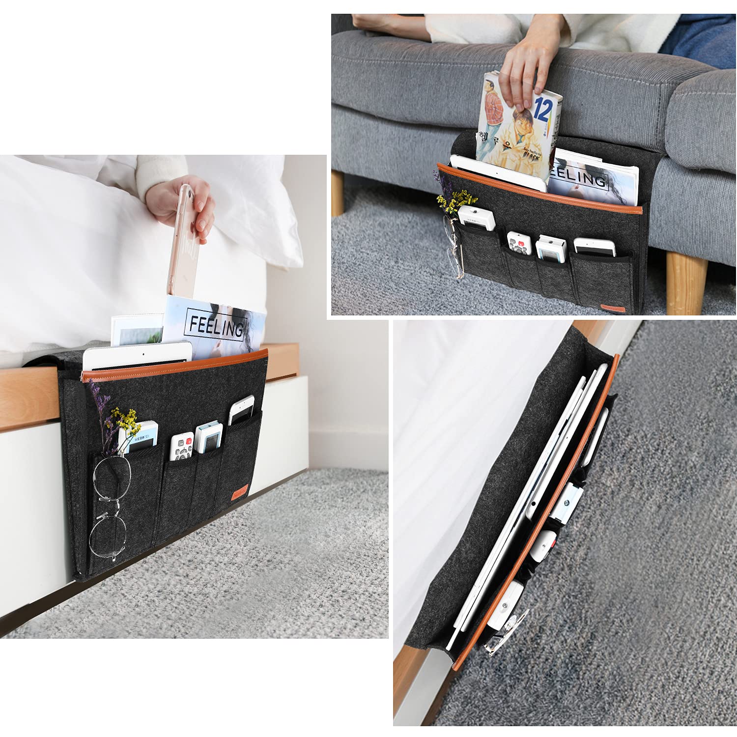 SIMBOOM Sofa Armrest Hanging Storage Bag - Dark Grey