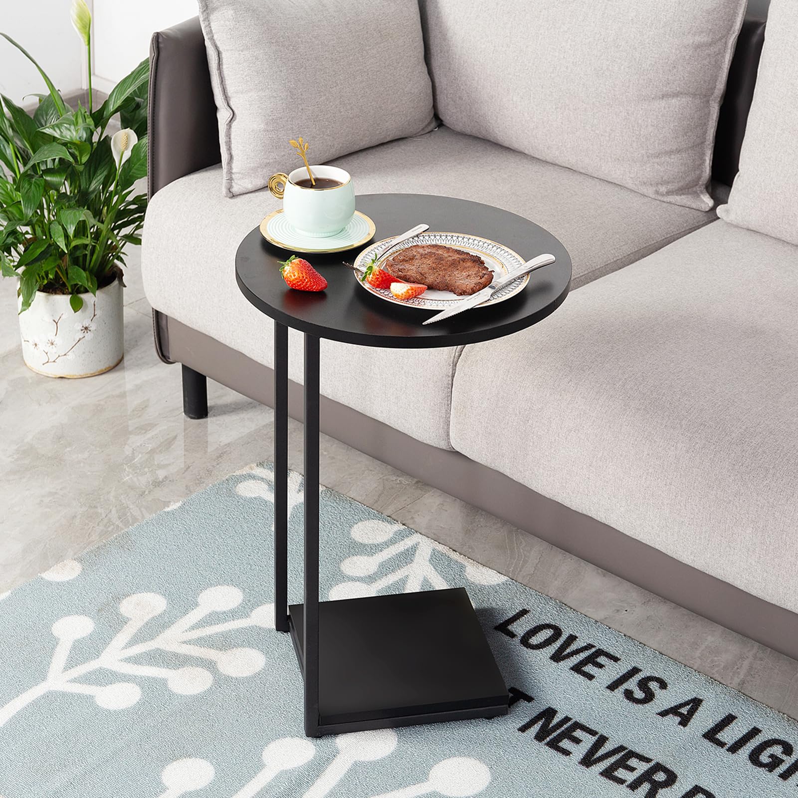 HDANI C-Shaped Side Table,Round End Table under Sofa,Bedside Table,Sofa Side Table with Metal Frame, Small Coffee Snack Table for Living Room
