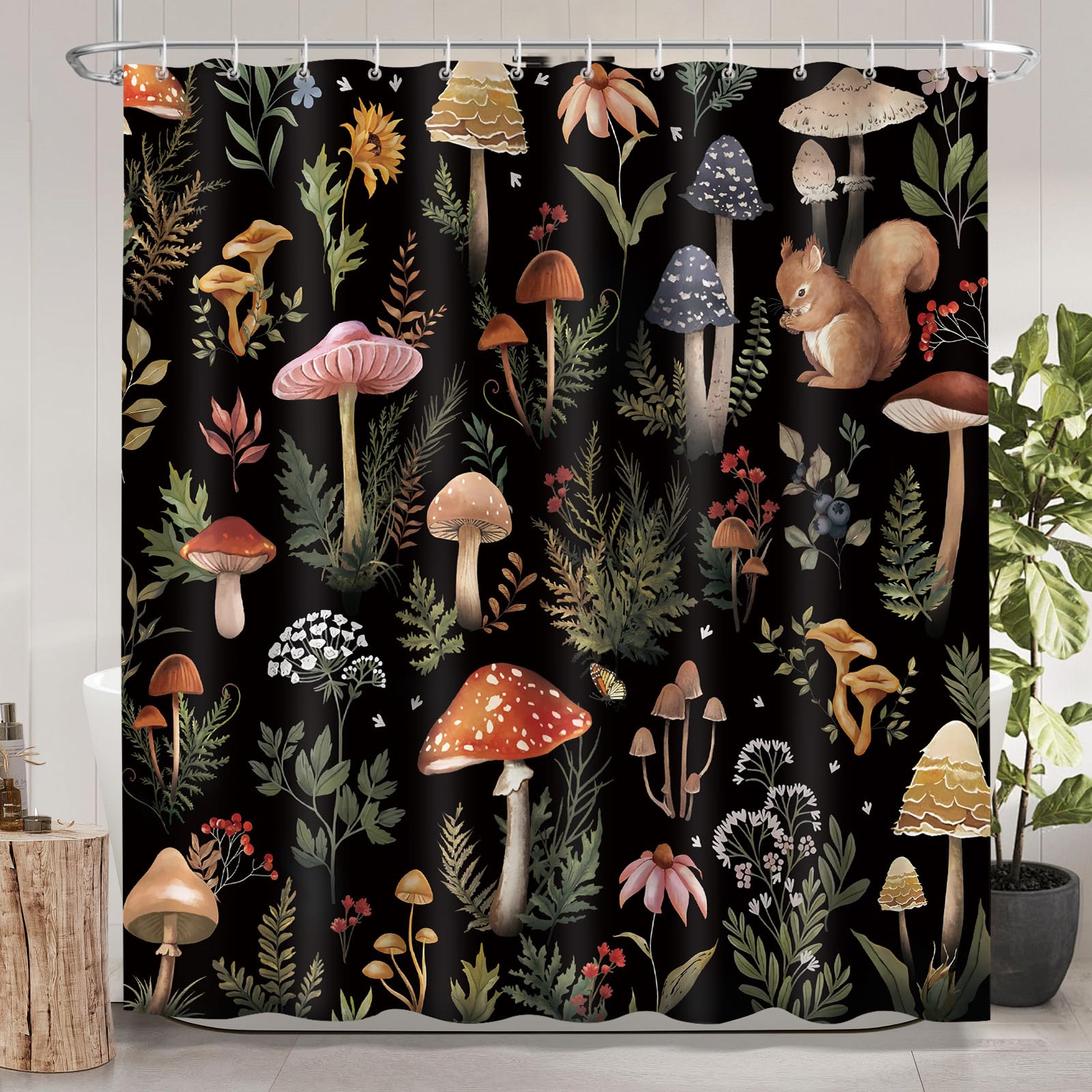 Dazzlewall Mushroom Shower Curtain for Bathroom Mould & Mildew Resistant