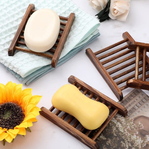 Potchen Bamboo Soap Dish Wooden Hand Craft Soap Case for Shower Rectangular Bathtub Shower Dish Accessories for Home Bathroom Kitchen