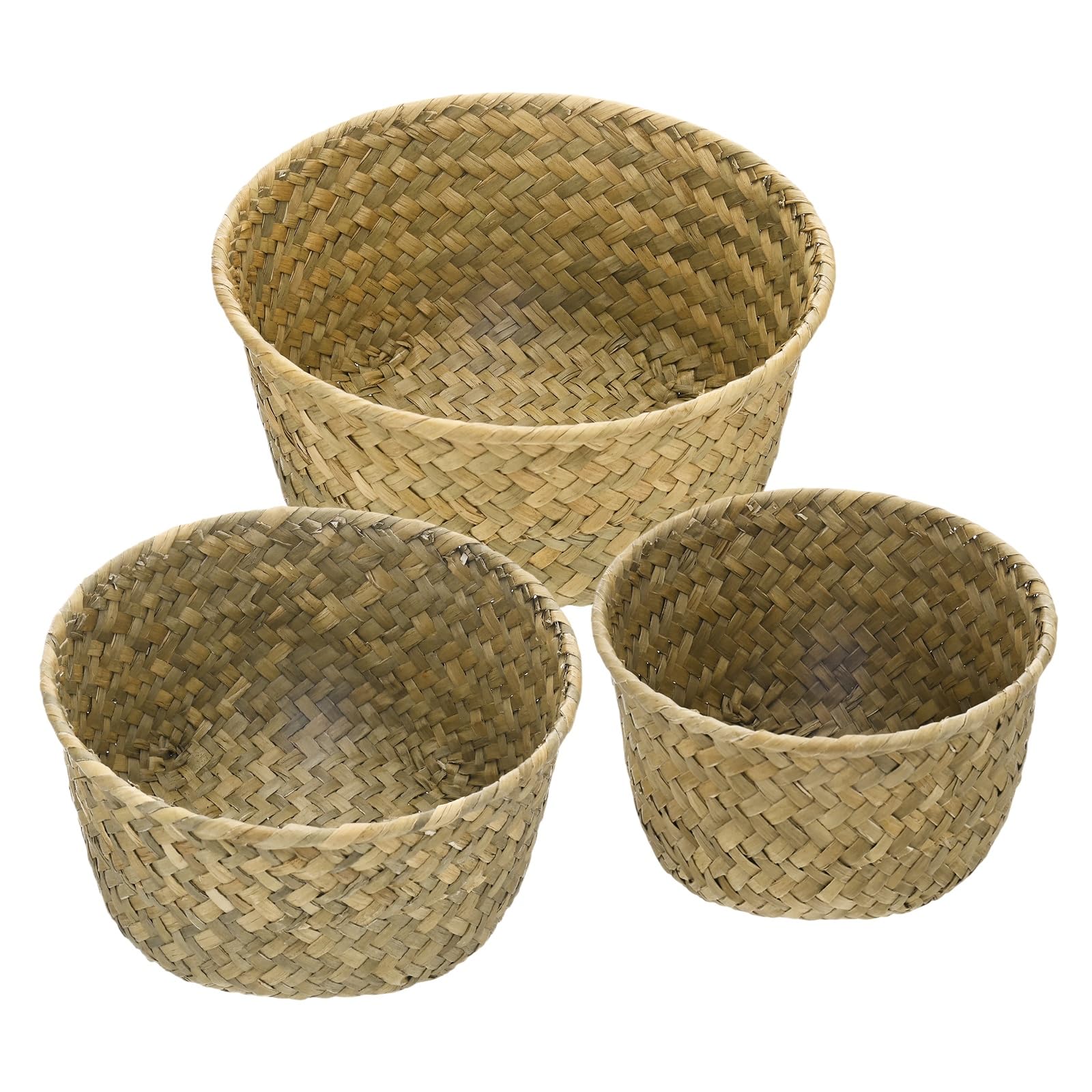 M METERXITY 3-Pack Natural Seagrass Woven Storage Basket, Small Round Storage Seaweed Woven Sundries Baskets for Fruit/Kitchen/Desktop/Household
