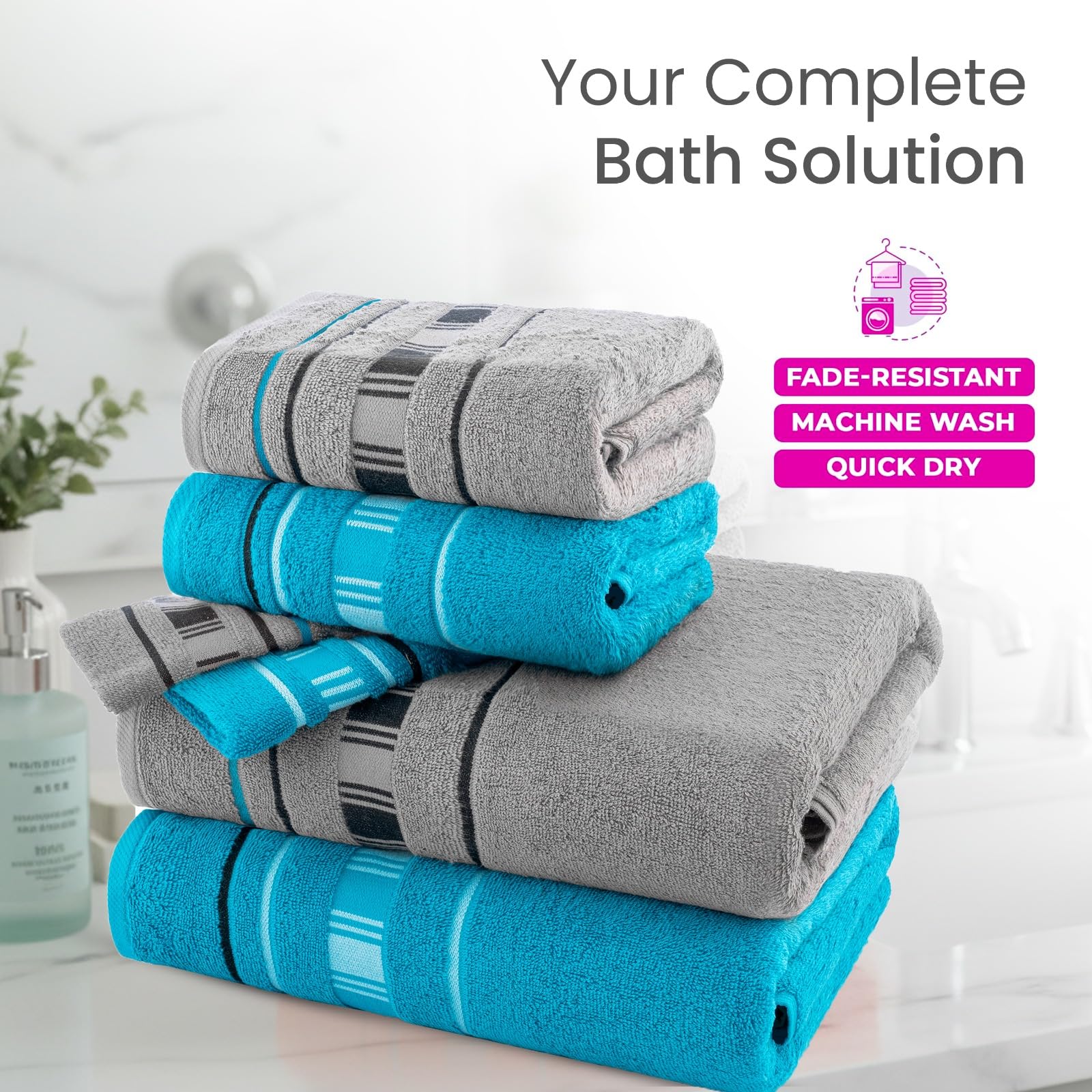 CASA COPENHAGEN X Lines towel made from 600 gsm Egyptian cotton for hotel, spa, kitchen and bathroom, 6-piece set with 2 bath towels, 2 hand towels