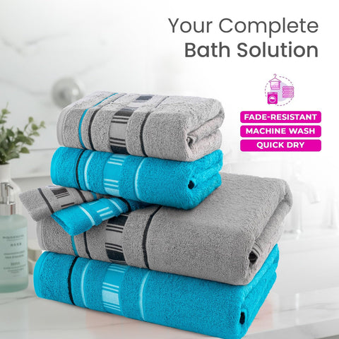 CASA COPENHAGEN X Lines towel made from 600 gsm Egyptian cotton for hotel, spa, kitchen and bathroom, 6-piece set with 2 bath towels, 2 hand towels