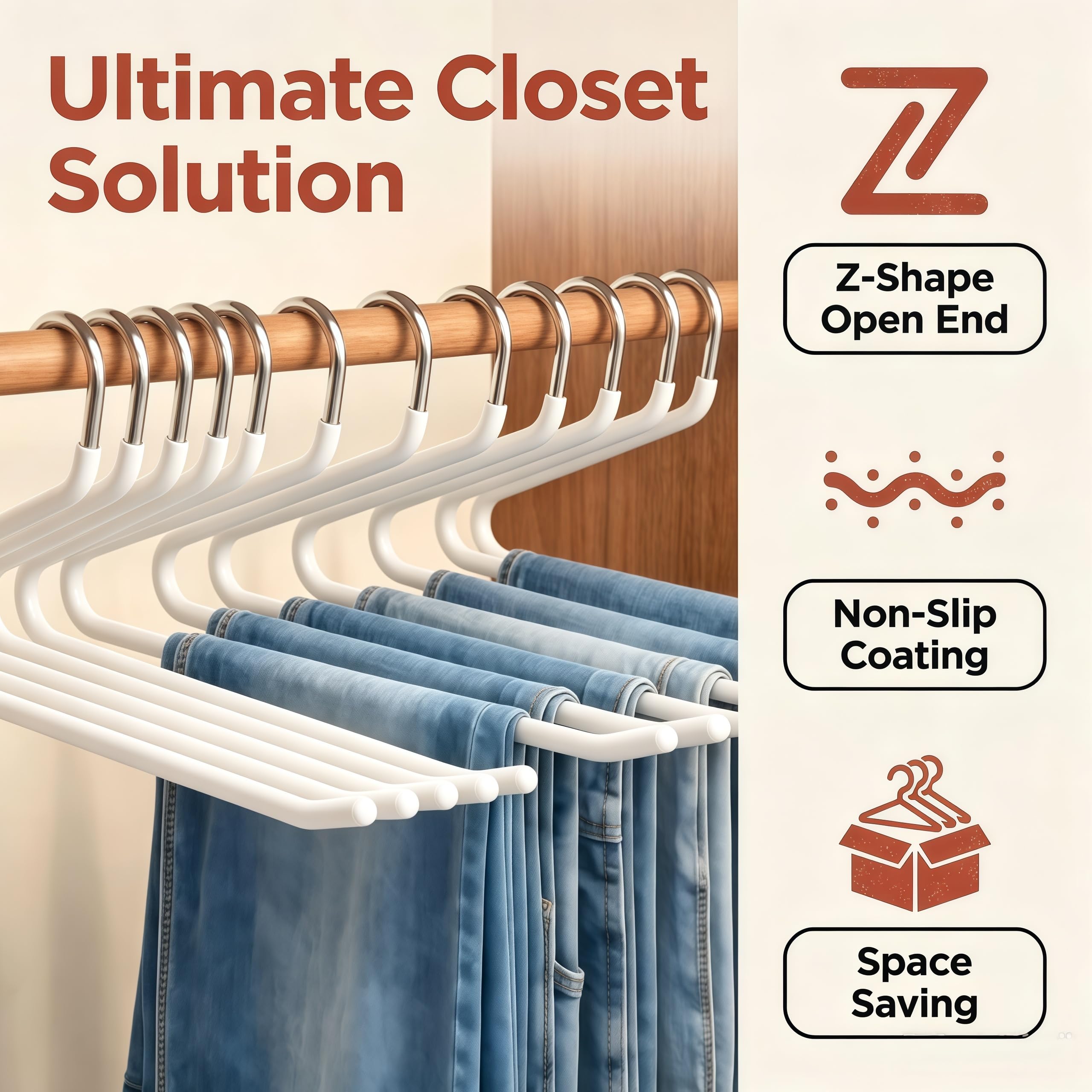 Trousers Hangers, 10 Pack Jeans Hangers White for Women Men, Non-Slip Open Ended Metal Pants Hangers for Wardrobe & Clothes Rail