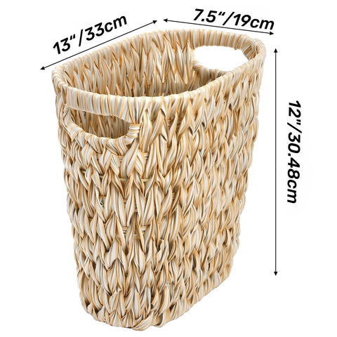 Pumtus Wicker Waste Bin, Plastic Woven Trash Basket with Built-in Handles, Bathroom Garbage Storage Can, Boho Rubbish Container for Bedroom, Bathroom