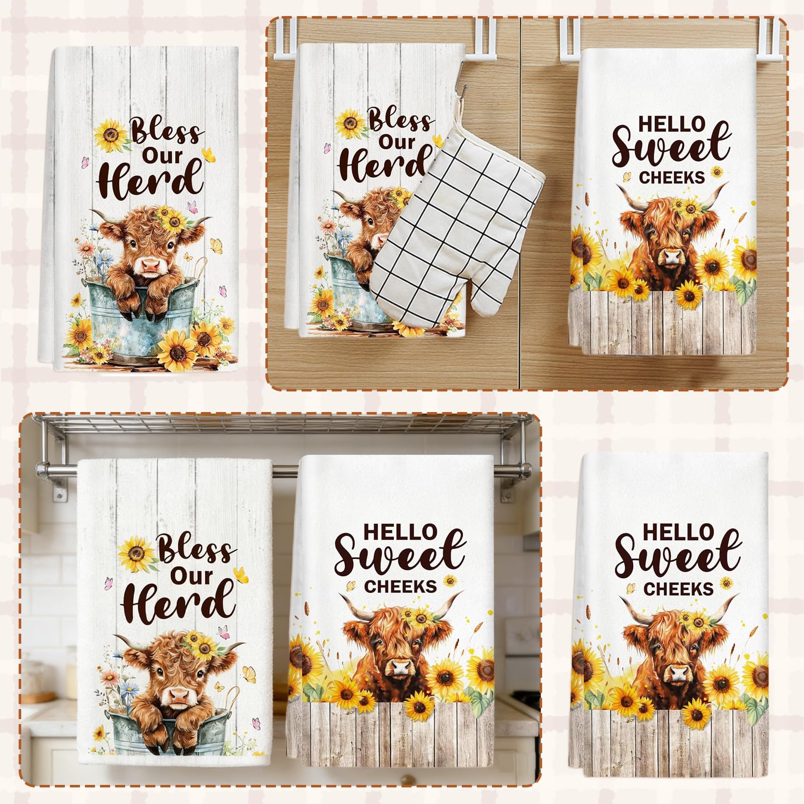 Fakcrkun Highland Cow Gifts, Highland Cow Tea Towel Set of 2, Soft Absorbent Microfiber Kitchen Towel for Kitchen, Home, Gift for Mother's Day