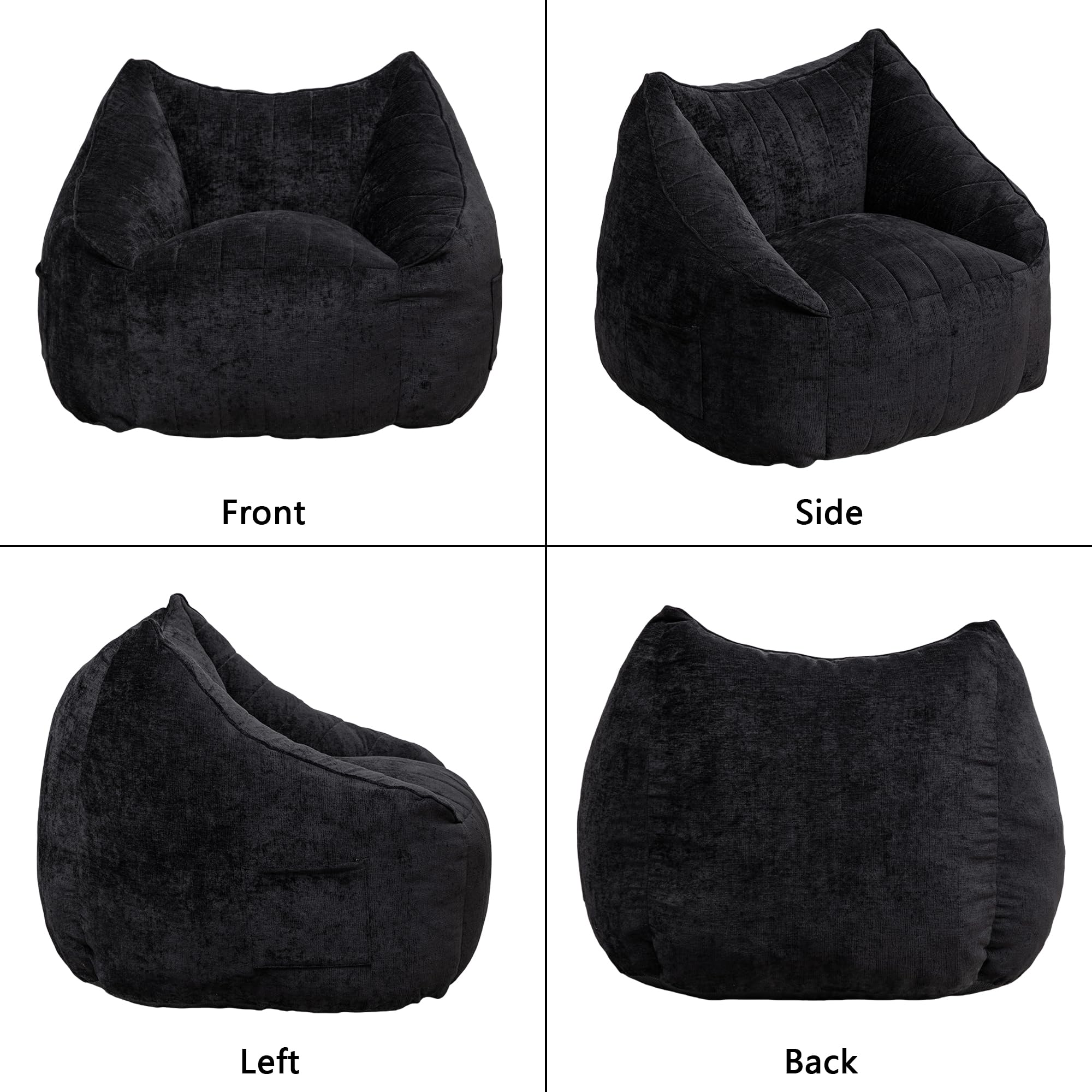 MINCETA Giant Bean Bag Chair with Ottoman, Oversized Beanbag Chair with Back Support,Comfy Bean Bag Couch for Living Room, Bedroom, Black