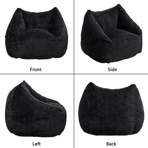 MINCETA Giant Bean Bag Chair with Ottoman, Oversized Beanbag Chair with Back Support,Comfy Bean Bag Couch for Living Room, Bedroom, Black