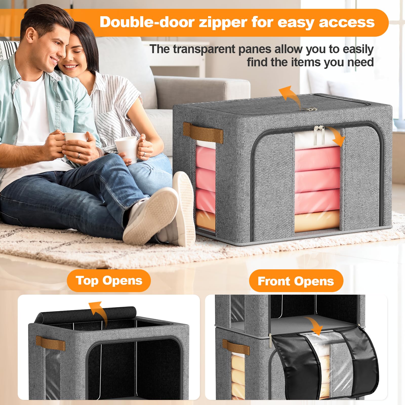 3 Pack clothes storage bags, 66L Large Capacity clothes storage boxes