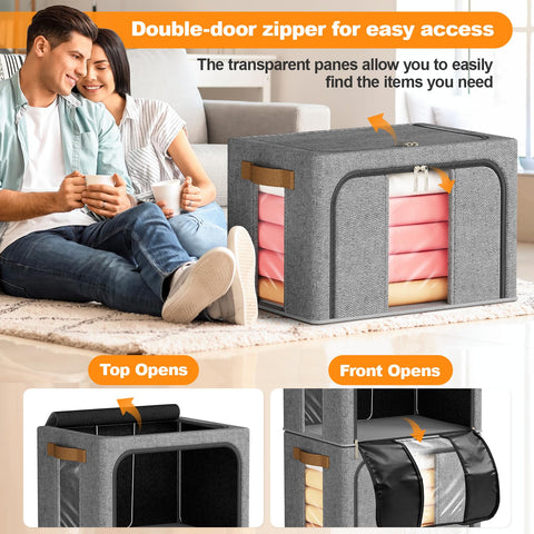 3 Pack clothes storage bags, 66L Large Capacity clothes storage boxes
