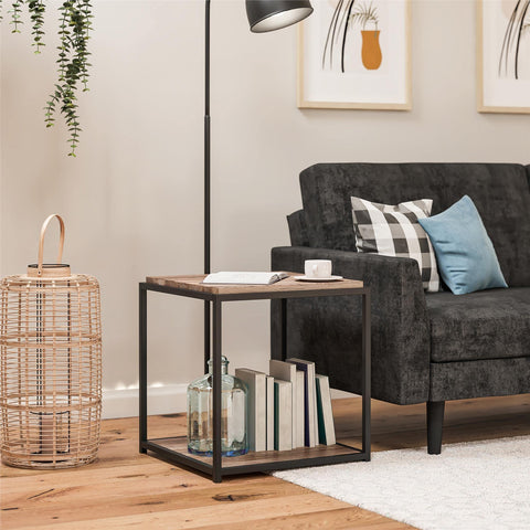 DHP Furniture Quincy End & Side Table, Weathered Oak Look, 49 x 48 x 55cm (WxDxH)