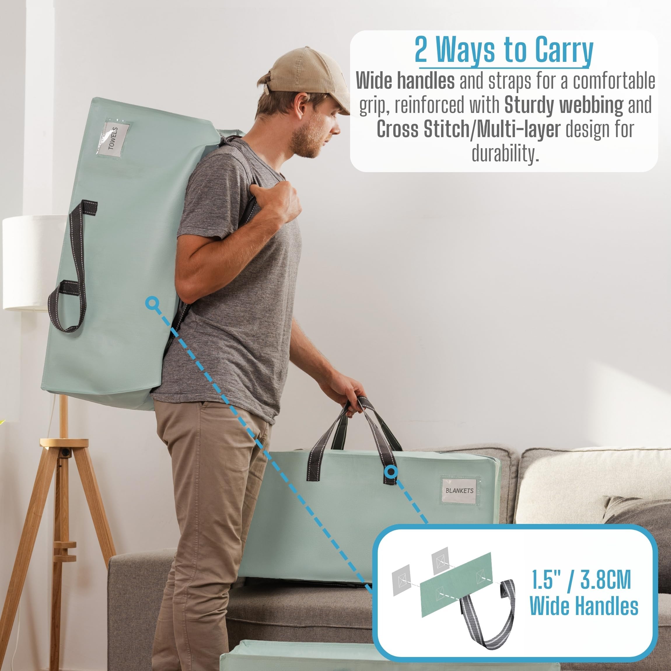 VENO 4 Pack Heavy-Duty Extra Large Moving Bags W/Backpack Straps, Moving House Essentials, Clothes Storage, Packing, Laundry Bags