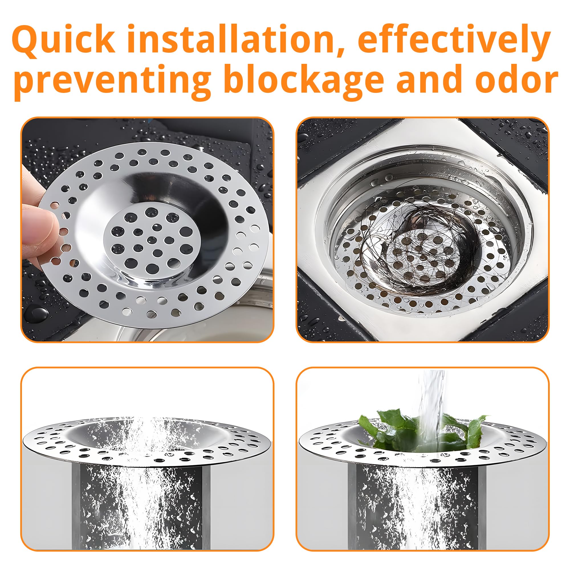 4 PCS Drain Hair Catcher, Stainless Steel Kitchen Sink Strainer Plug Shower Bathroom Plug Hole Sink Filter, Drain Protector Filter(7.3CM, 7.7CM)