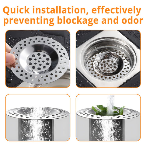 4 PCS Drain Hair Catcher, Stainless Steel Kitchen Sink Strainer Plug Shower Bathroom Plug Hole Sink Filter, Drain Protector Filter(7.3CM, 7.7CM)