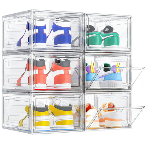 TidyTrove Shoe Storage Box, 6 Pcs Shoe Box Clear Plastic Stackable