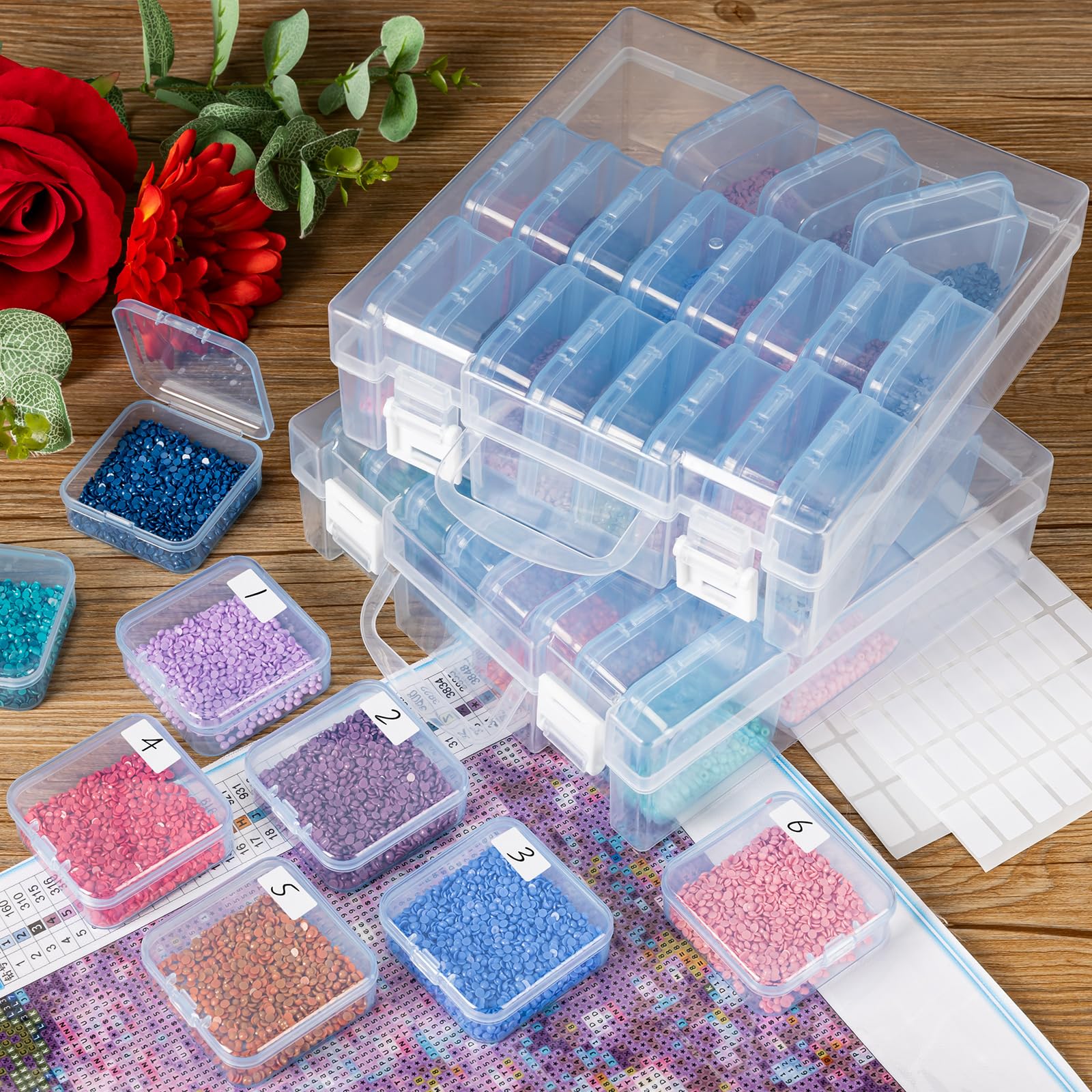 Bead Storage Containers, Craft Bead Organiser Storage Box, Diamond Art Storage Box Small Craft Organiser Box with Hinged Lid for Nail Beads Seeds
