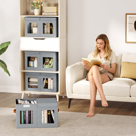 Homsorout 2 Pack Foldable Storage Boxes with Lids & Divider Board 31L Grey