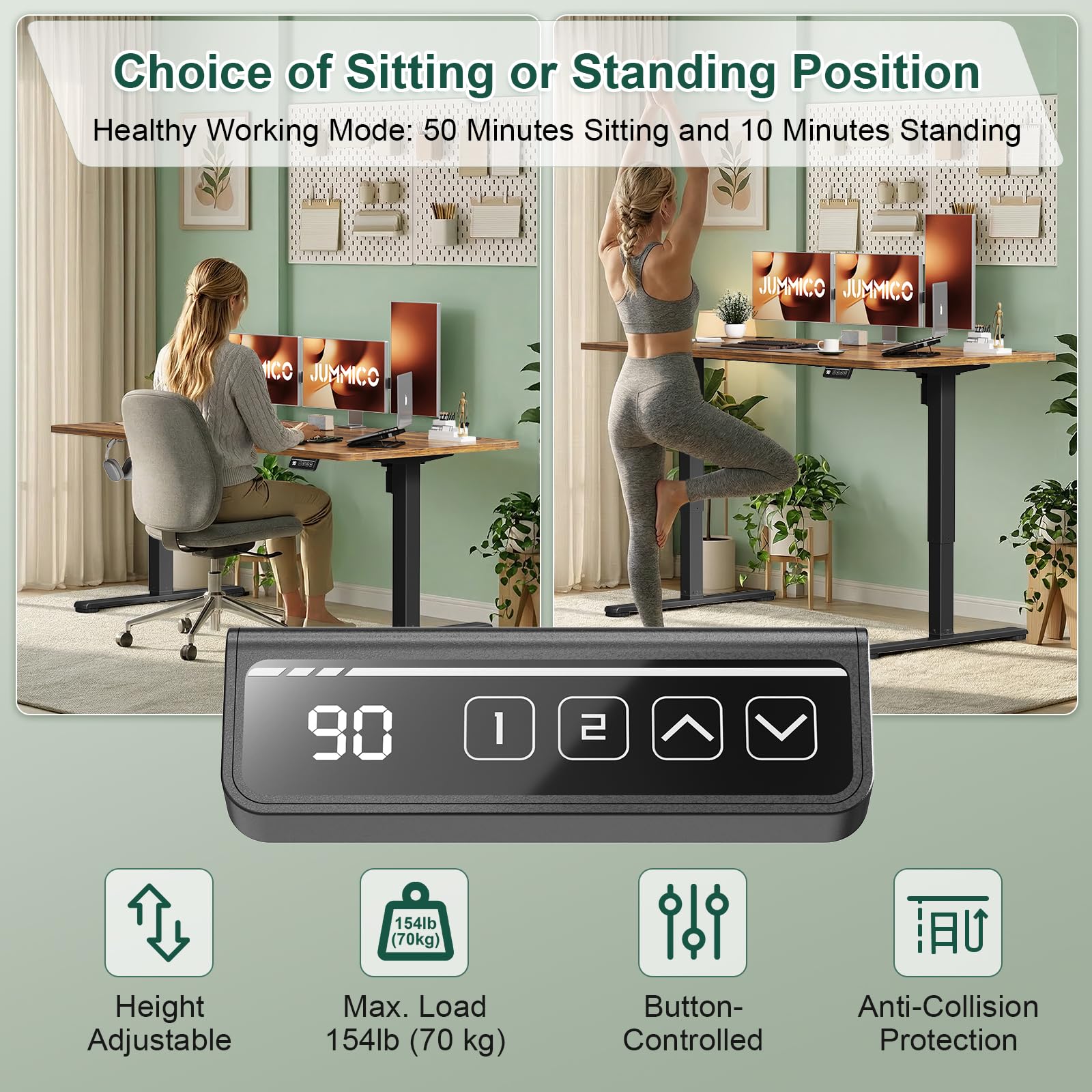 JUMMICO Electric Standing Desk 140 x 60 cm Home Office Height Adjustable Desk, Computer Lift Table with Smart Panel
