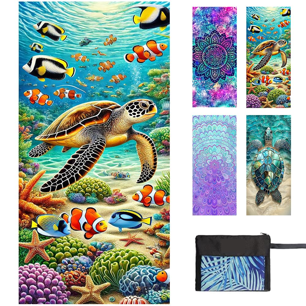 JAODFK Microfibre Beach Towel 71"X32" Quick Dry Lightweight Sand Free Extra Large Thin Towels Sea Animals Travel Essentials For Adults Womens Swim