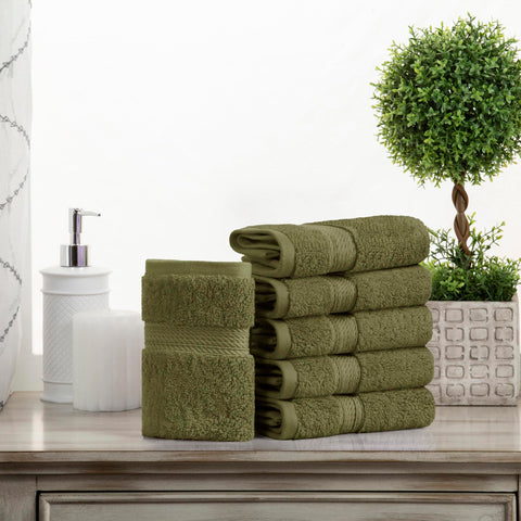 Superior 900 Gram 100% Premium Long-Staple Combed Cotton 6-Piece Face Towel Set, Forest Green