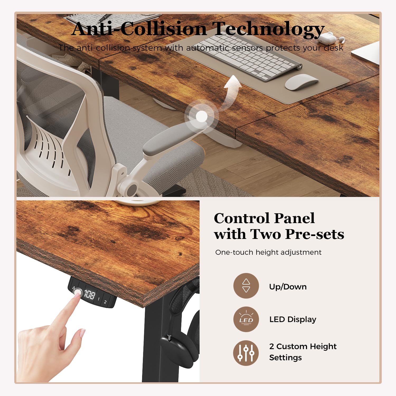 Klicelor Electric Standing Desk, 2 Memory Buttons for stand & sit, 140x60