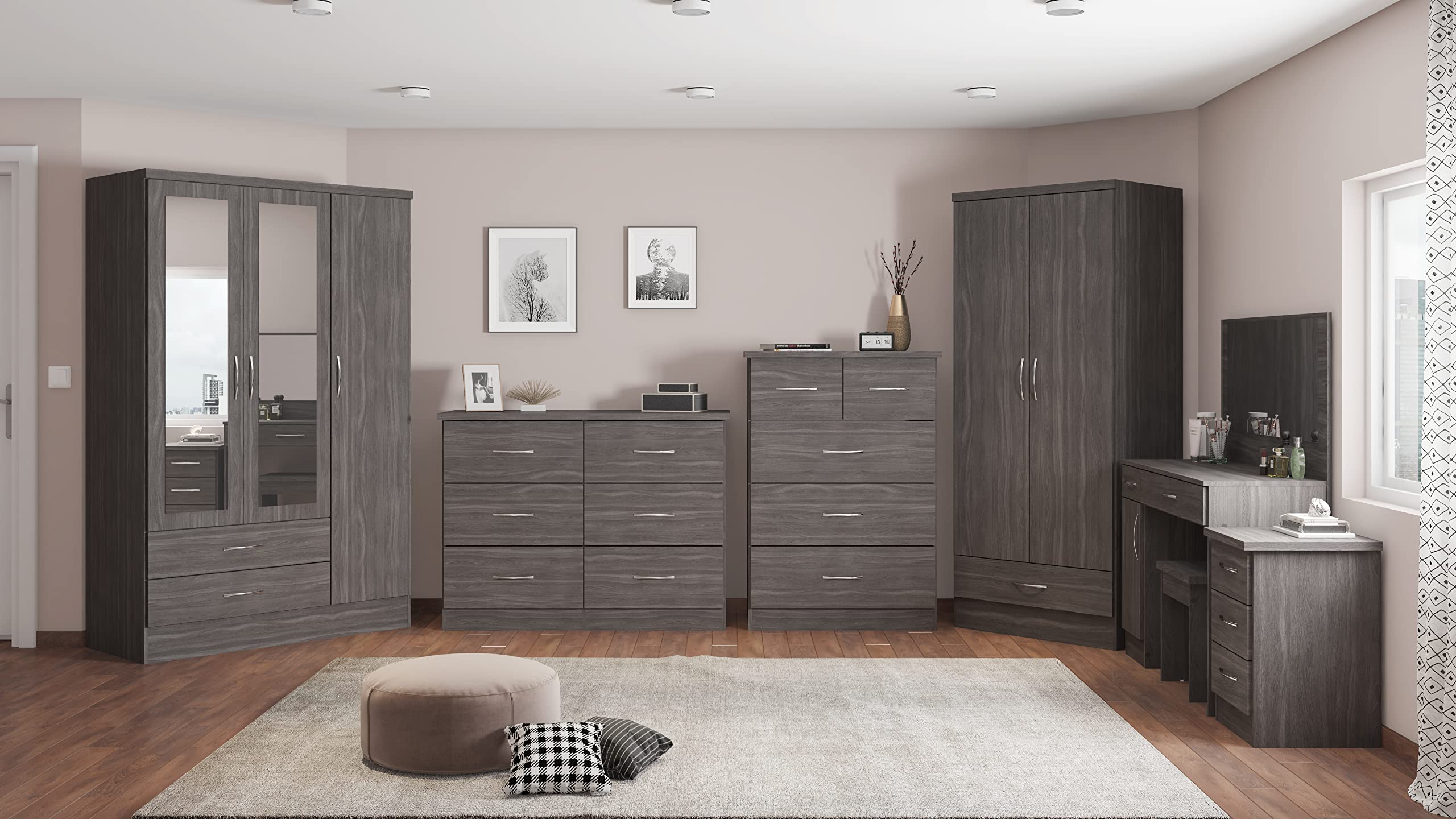 Seconique Nevada 2 Door 1 Drawer Wardrobe in Black Wood Grain