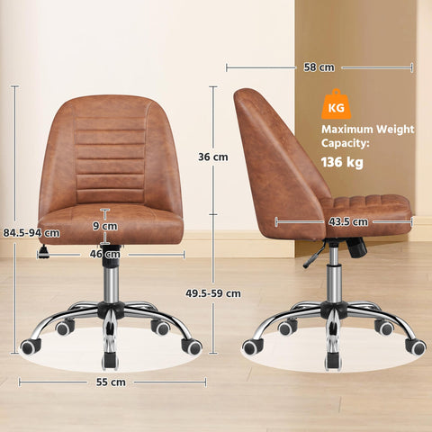 Yaheetech Armless Faux Leather Office Chair Swivel Back Support Retro Brown