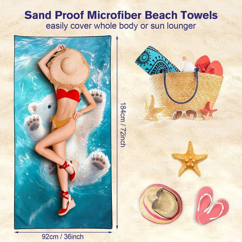 Violetpos Polar Bear Cub Beach Towel, Extra Large 180x90 cm 250GSM Microfibre, Sand Free Quick Dry