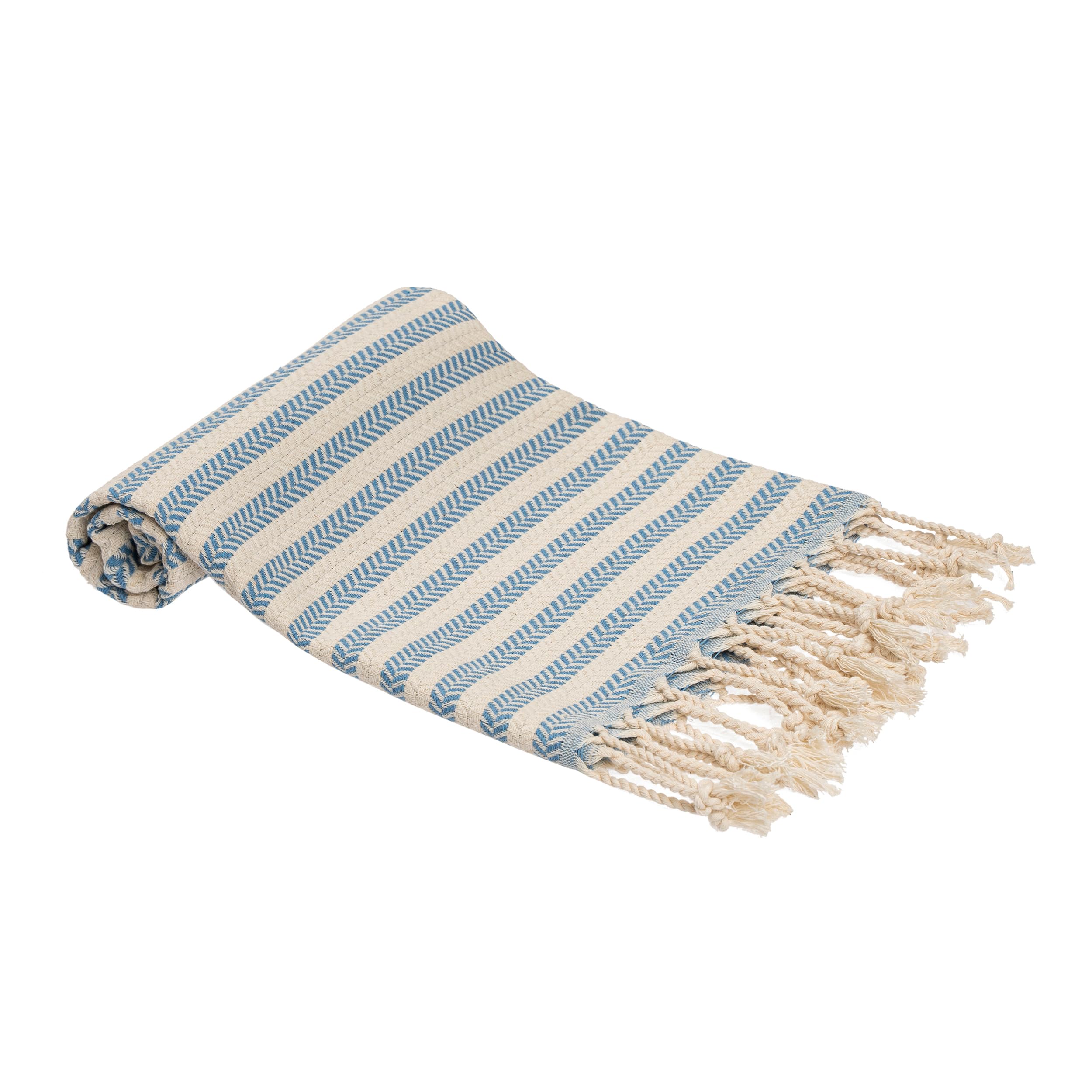 Blue Beach Turkish Towel Striped - 90 x180cm Large Turkish Hammam Peshtemal Towel - Super Absorbent, Quick Dry, Lightweight