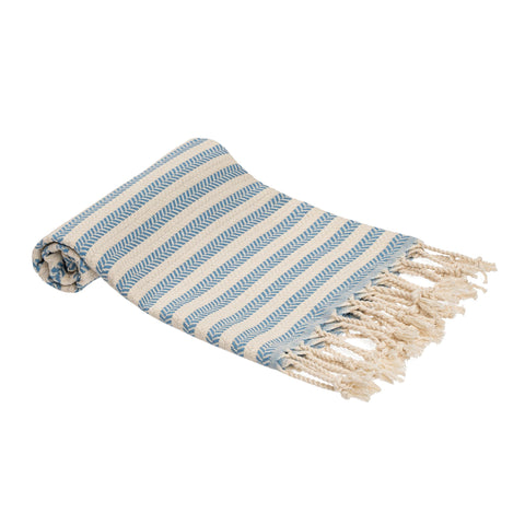 Blue Beach Turkish Towel Striped - 90 x180cm Large Turkish Hammam Peshtemal Towel - Super Absorbent, Quick Dry, Lightweight