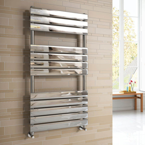 iBathUK Zerith Wall Mounted Flat Panel Heated Towel Rail, 12 Column Slim Flat Steel Hydronic Central Heating High Thermal Output Designer Bathroom