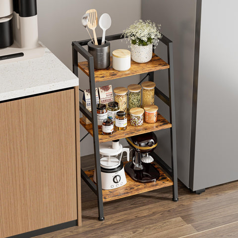 Vantimo 3-Tier Ladder Shelf, Industrial Storage Shelving Unit with Wooden Shelves & Metal Frame