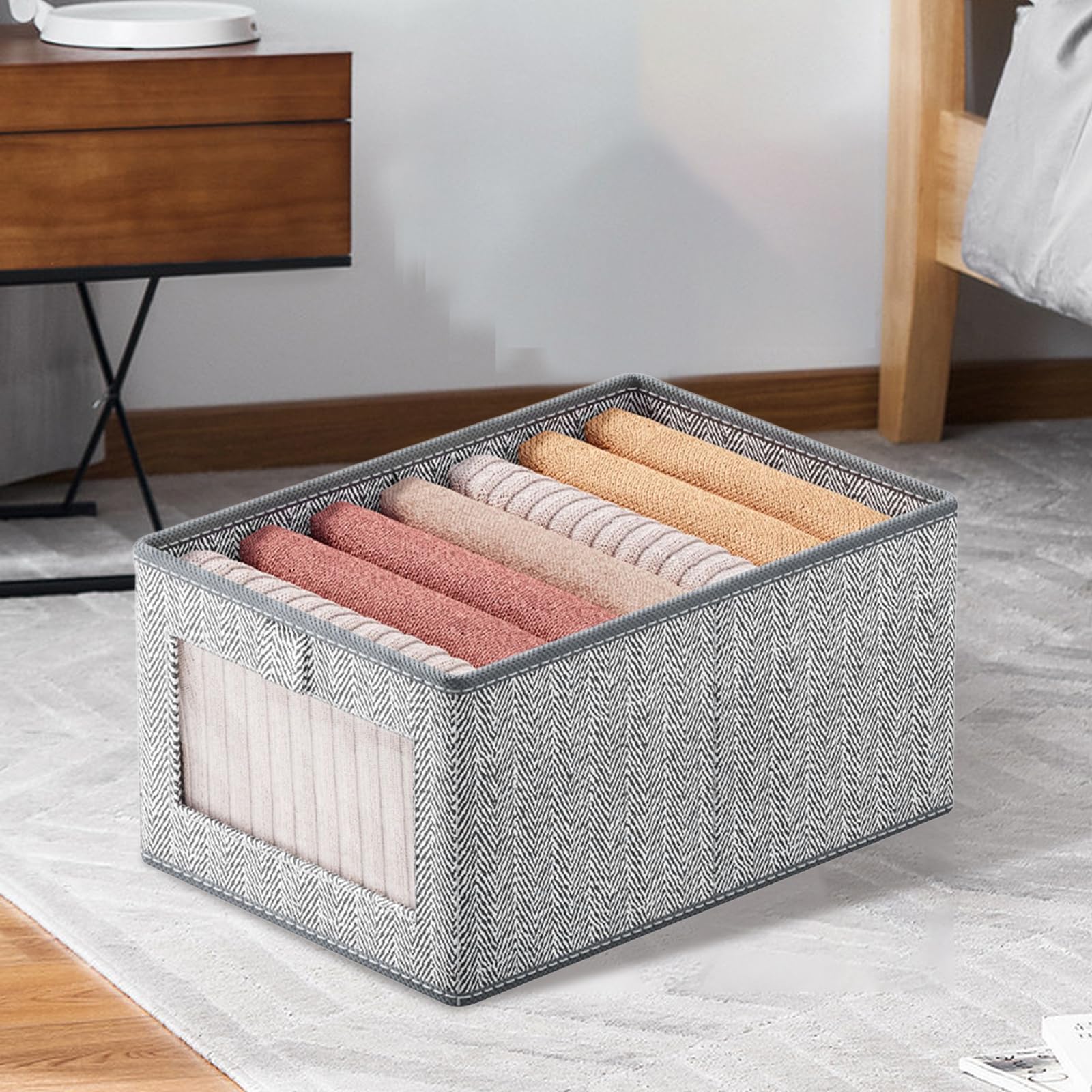 FUNSUEI 6 Pack Foldable Clothes Storage Boxes (Large & Medium), Fabric Wardrobe Storage Organiser with Clear Window for Clothes, Snacks, Towel