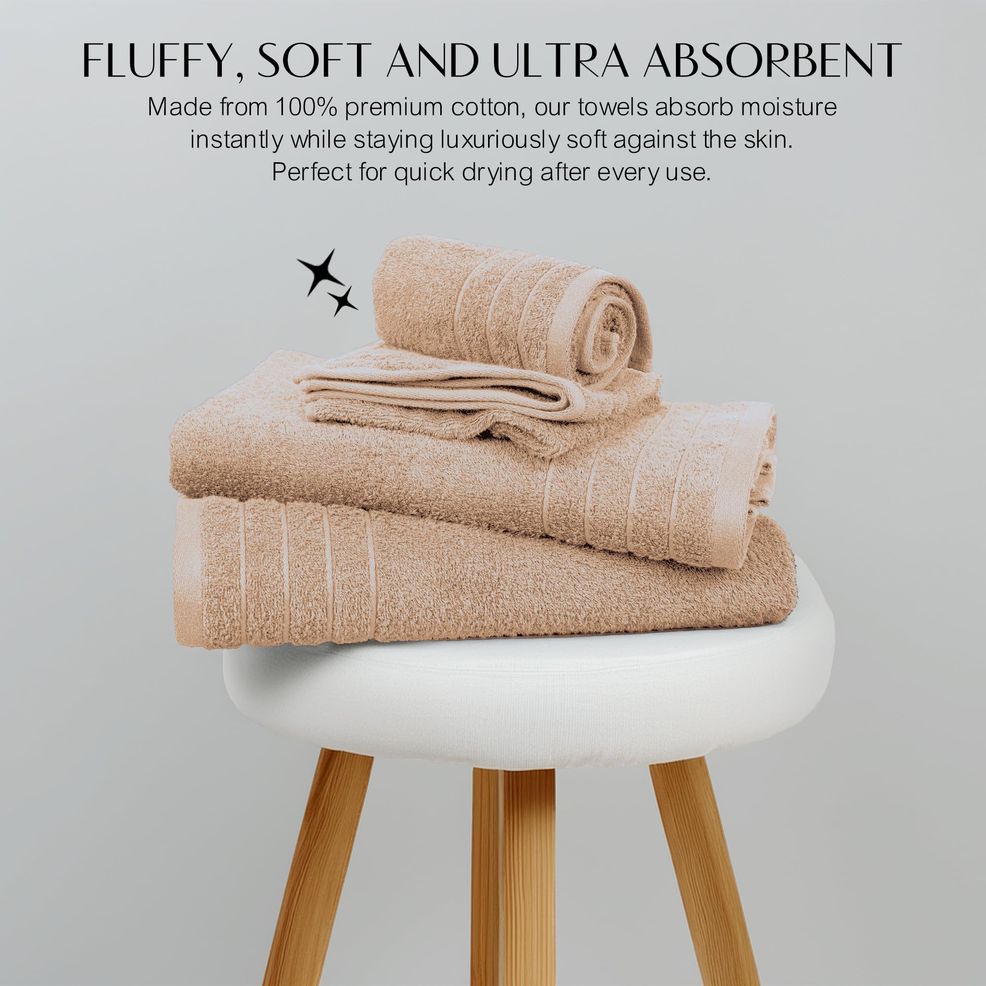 100% Cotton 8 Piece Towel Bale Set - Luxury Bathroom Towels (Beige)
