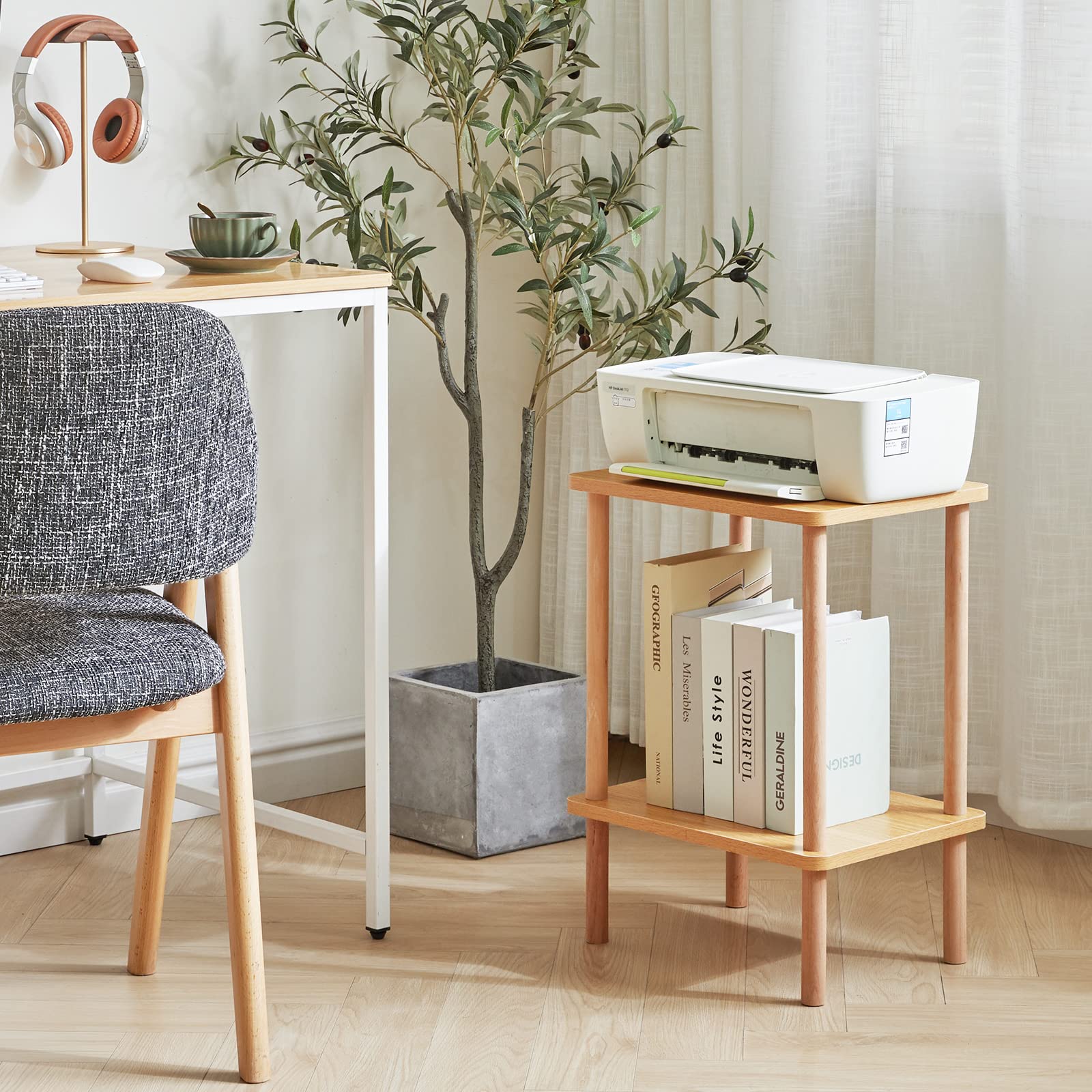 IBUYKE 2-Tier Side Table,End Table with Storage Shelf,Natural WST002N