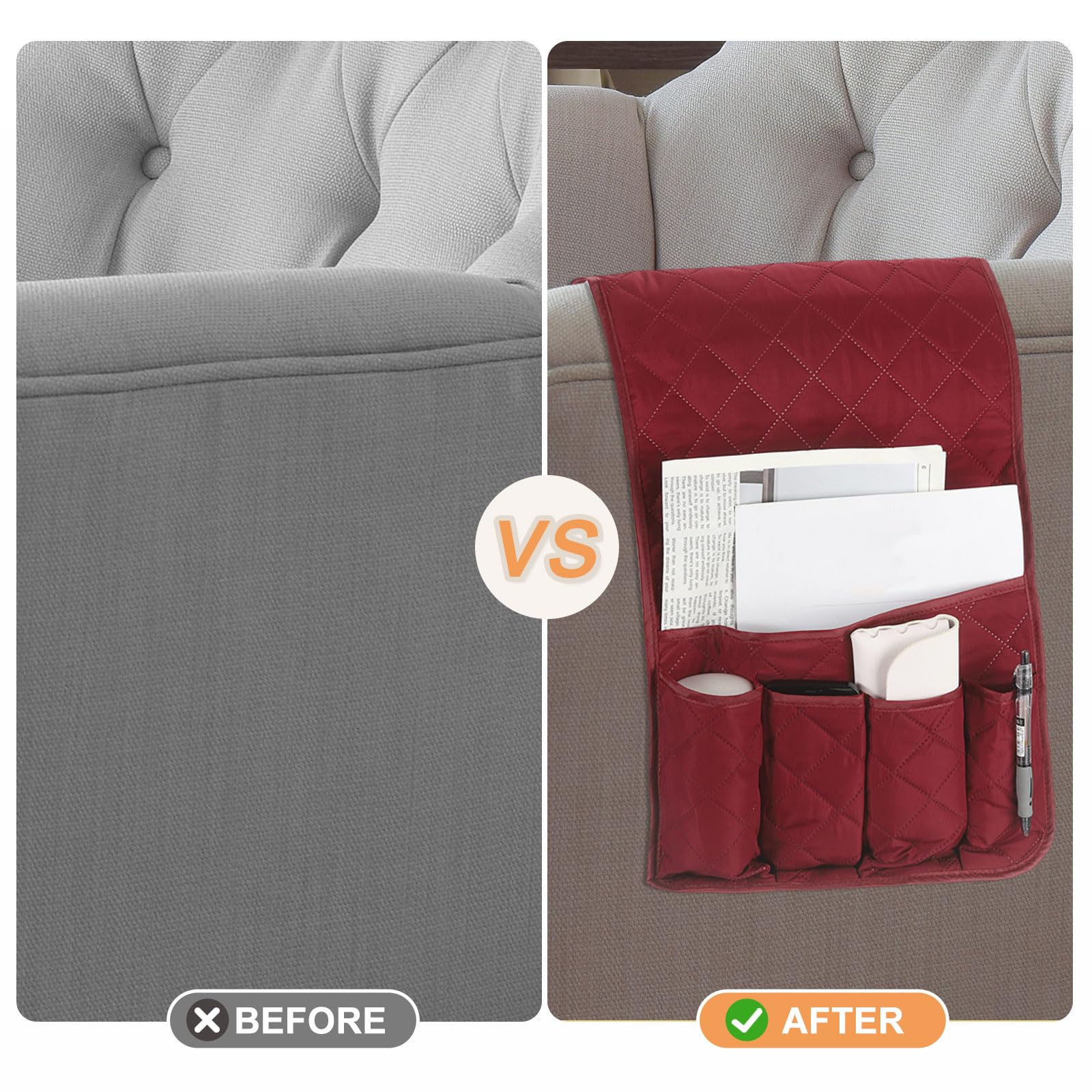 sourcing map 1 Pcs Recliner Armchair Caddy, Couch Armrest Organizer with 5 Pockets for Bedside Sofa Remote Control Holder Magazine Phone Book Glasses
