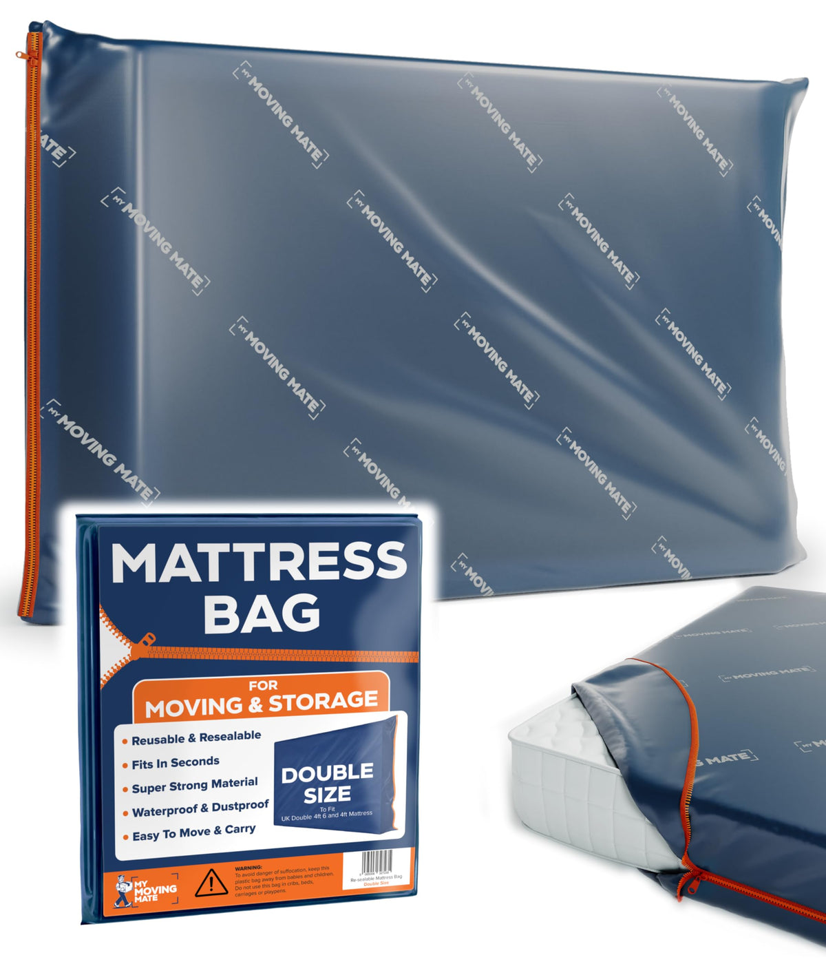 Double Mattress Bag for Moving House and Storage with Zip Cover, 4ft 6