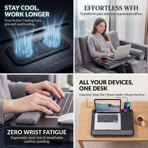 Froxique Laptop Tray with Pillow Cushion - Adjustable Lap Desk for Bed & Sofa -, Portable Computer Stand Ideal for Bed, Sofa, and Desk Use