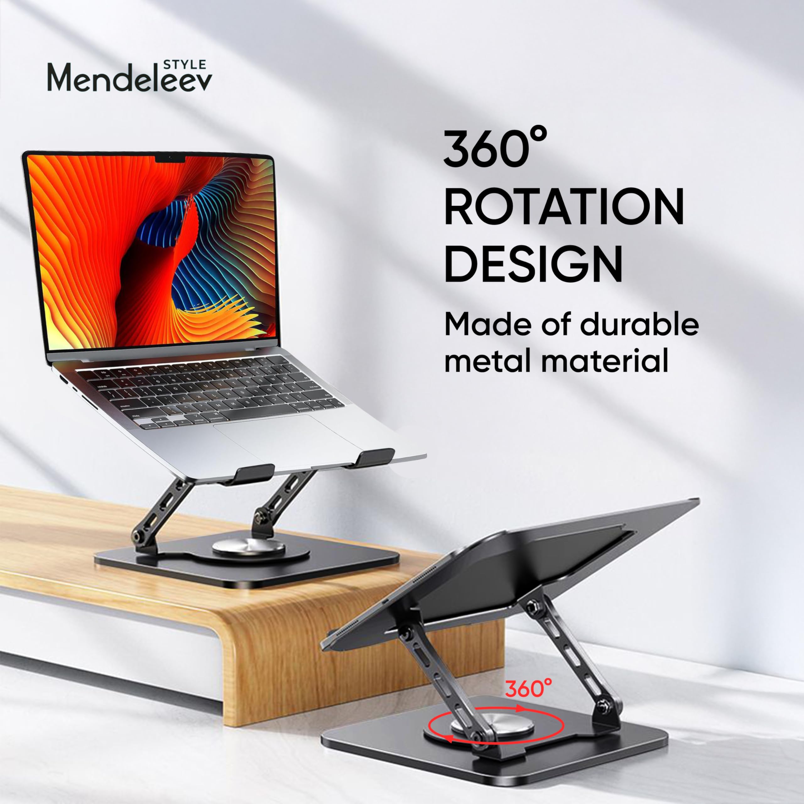 MENDELEEV STYLE Grey Laptop Stand for Desk with 360 Rotating Base Compatible with MacBook Pro/Air Notebook up to 16 Inches Computer Stand for Laptop