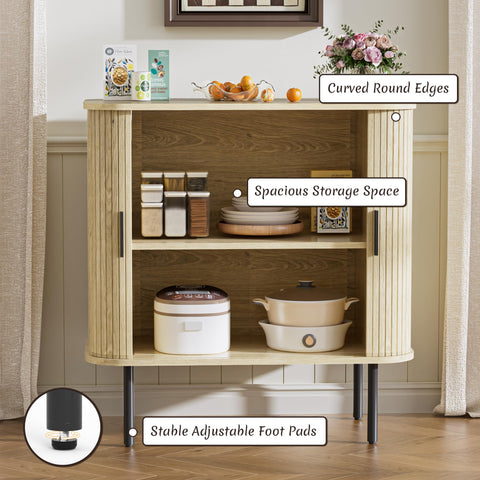 BonVache Sideboard, Buffet Storage Cabinet for Living Room, Kitchen Cupboard with Tambour Sliding Door