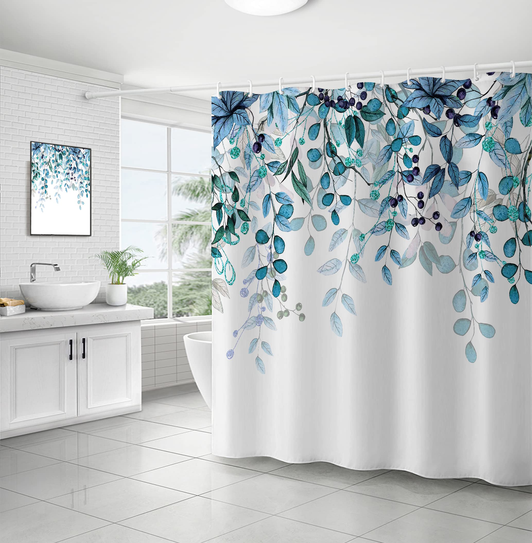 WELTRXE Shower Curtain, Bathroom Curtain with 12 Hooks, Waterproof Polyester Fabric Bathtub Curtain, Weighted Hem, Washable, Quick Dry