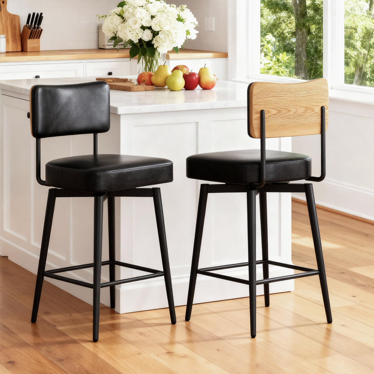 BonVache Bar Stools Set of 2, Swivel Breakfast Barstools, Kitchen Island Counter Stools for Breakfast Home Kitchen Restaurant Dining Room, Black